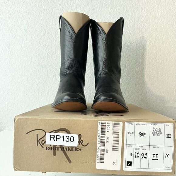 Rod Patrick Mens Cowboy Boots 9.5EE Black Buffalo Western Round Bex Toe 11" Tall - Picture 11 of 12
